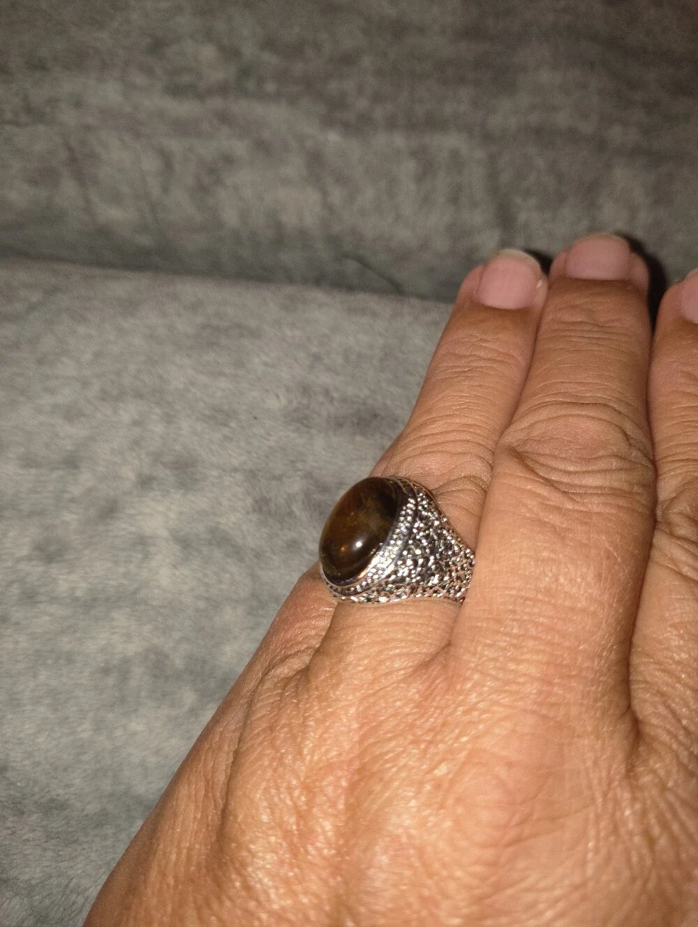 Women's  Silver Tiger Eye Statement Ring - Brown Stone